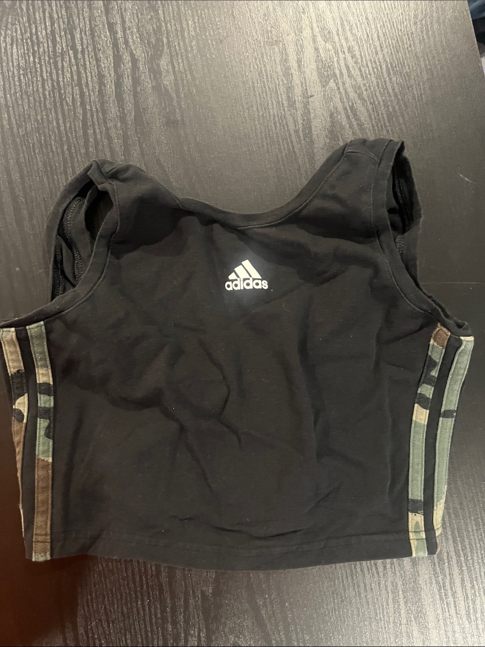 adidas Black Crop Tank with Camo Side Stripes
